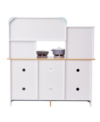 Wooden Play Kitchen for Kids, Toy Kitchen Set with Lights & Sounds, Ice Maker, Oven, Sink, Microwave, Fridge & Accessories