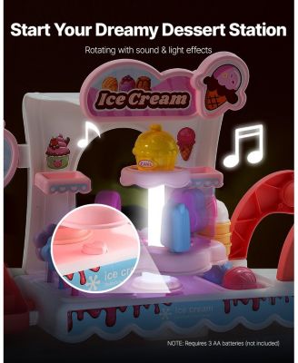 Ice Cream Cart for Kids, 27 PCS Pretend Play Store with Storage Trolley, Sound & Light, Pretend Money, Educational Toy 3+ Pink