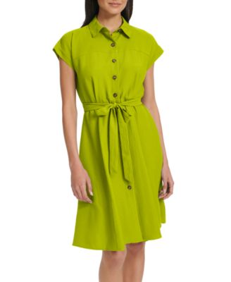 Women's Belted Cap-Sleeve Shirt Dress