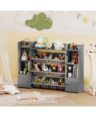 4-Tier Large Storage Cabinet with 6 Cubbies & 8 Removable Bins Bookshelf