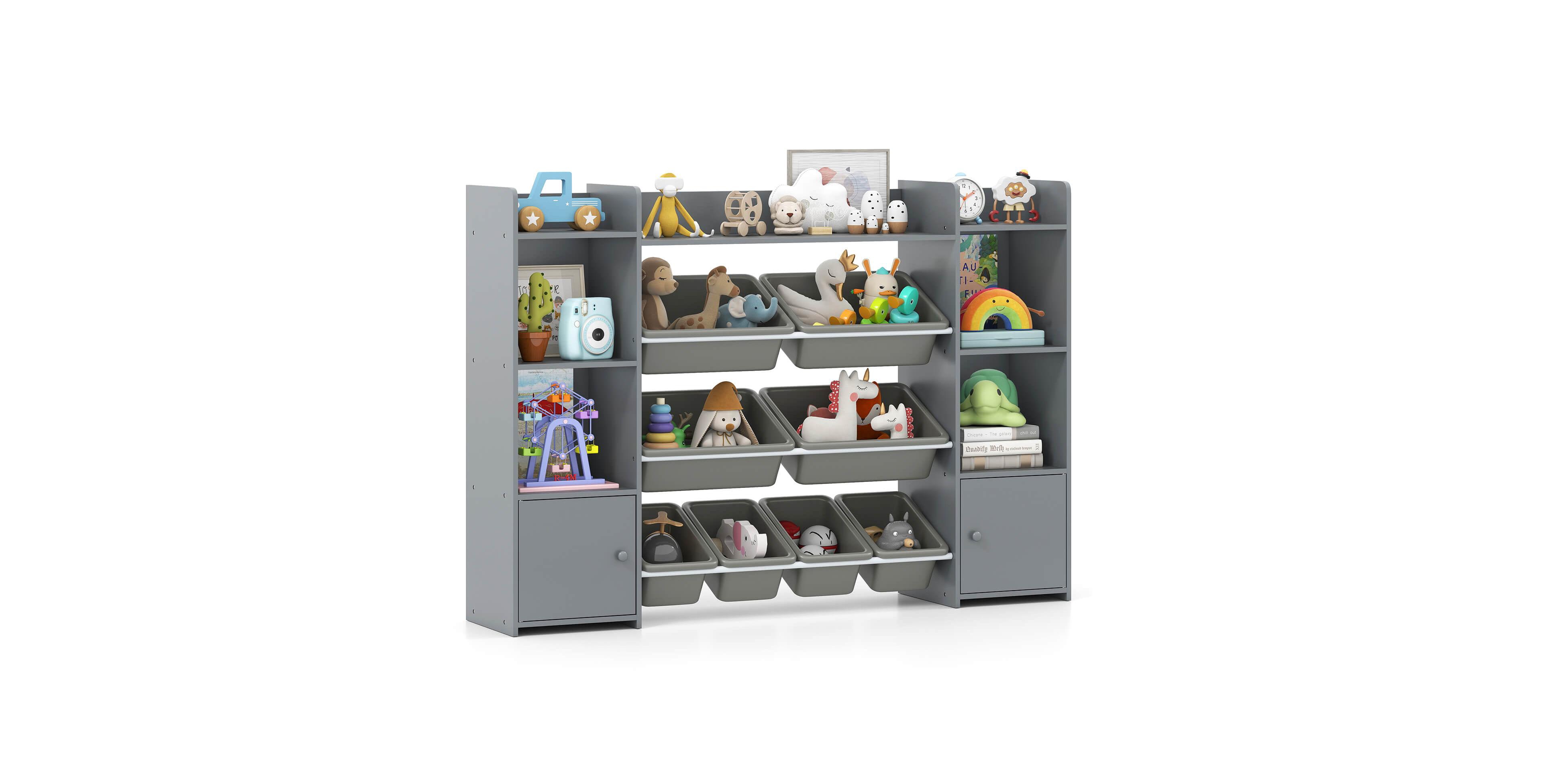 4-Tier Large Storage Cabinet with 6 Cubbies 8 Removable Bins Bookshelf