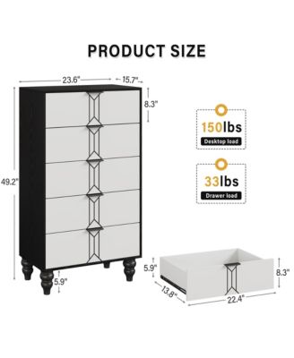 5 Drawer Dresser with Vintage Pattern Design, Modern and Stylish Dresser