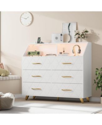 6-Drawer Wood Dresser with LED Lighting and Charging Ports