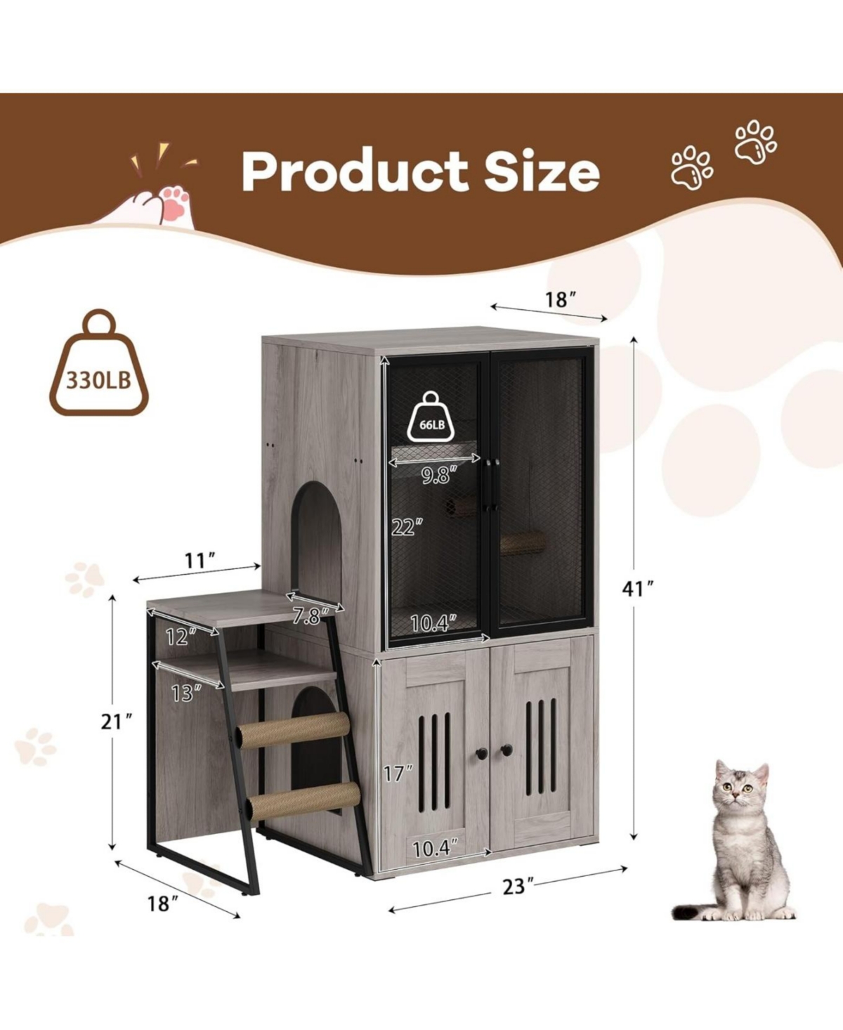 Gaomon 2-in-1 Cat Litter Box Enclosure Furniture with Doors