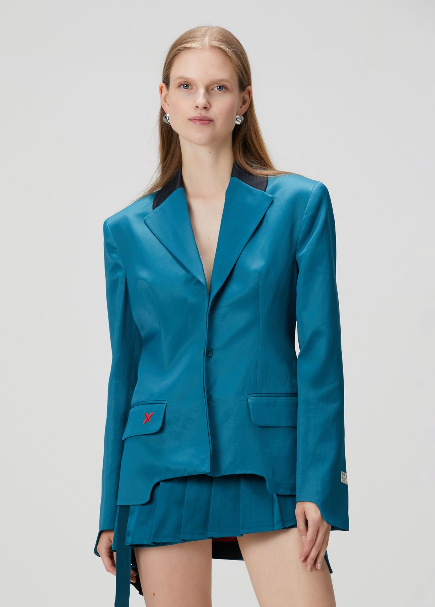 Женский пиджак PCFG Slim-Fit High-Shine Blazer, цвет: Синий — фото 4