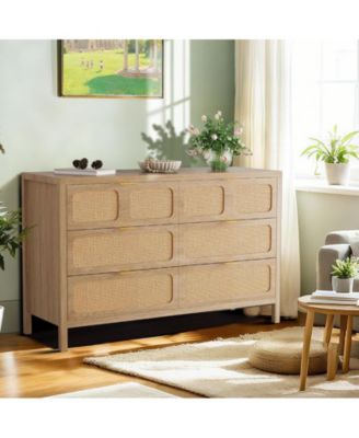 Rattan Dresser for Bedroom with Metal Handles