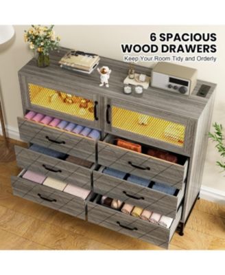 6-Drawer Wood Bedroom Dresser with LED Lights & Charging Station