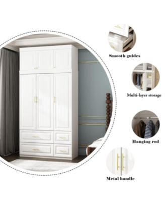 6-Door Big Wardrobe Armoires with Hanging Rod, 4-Drawers, Storage Shelves