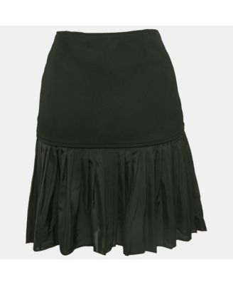 Women's Black Gabardine & Chiffon Pleated Mini Skirt