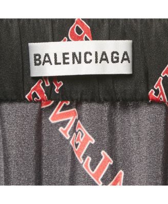 Women's Black Logo Print Satin Silk Asymmetric Midi Skirt