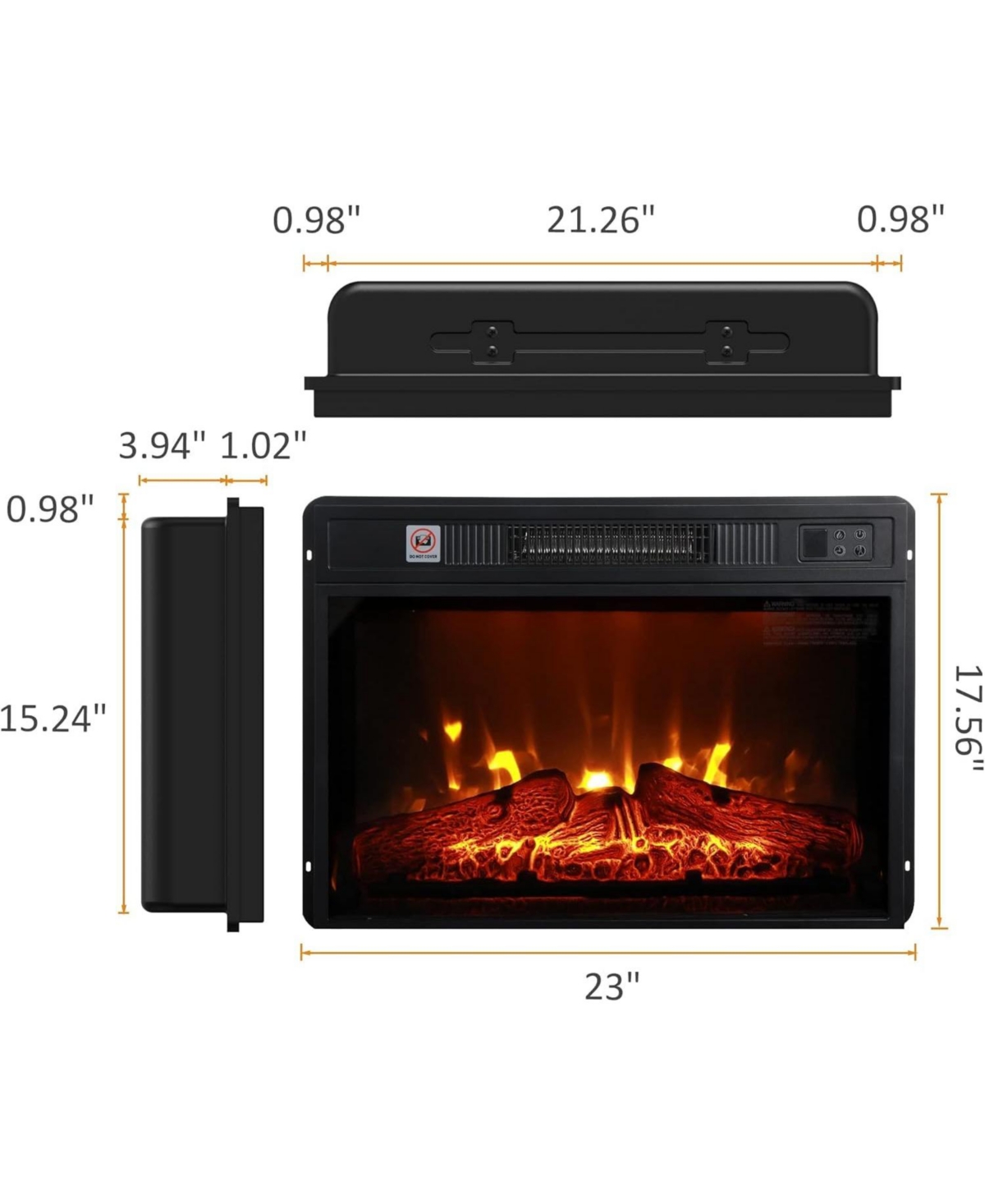 23" Electric Fireplace, 3DInfrared Black Fireplace Electric Insert Heater, with Ir Remote Control