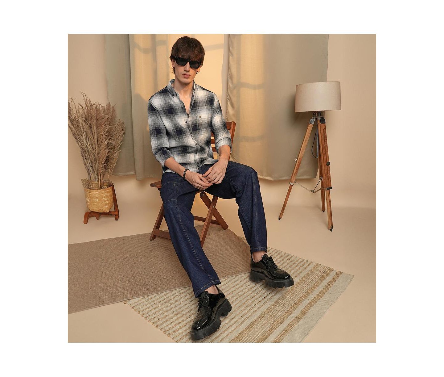 Мужская рубашка Cahoot Campus Sutra Charcoal Black & Ivory White Ombre Buffalo Check, цвет: Чёрный — фото 3