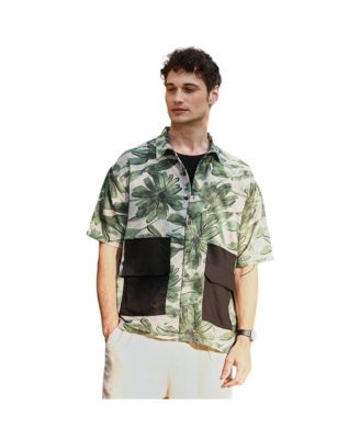 Men's Jungle Green & Ivory White Flora-Stroke Oversized Shirt