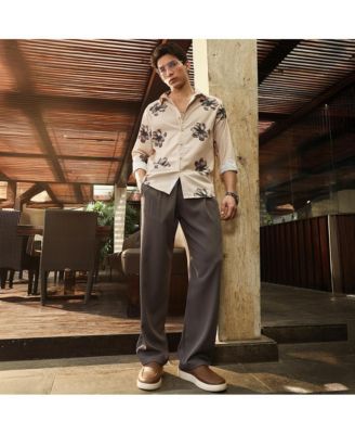 Men's Ecru Beige & Midnight Black Withering Flora Imprint Shirt