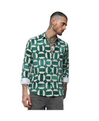 Men's Emerald Green & Ivory White Contrast Block Shirt