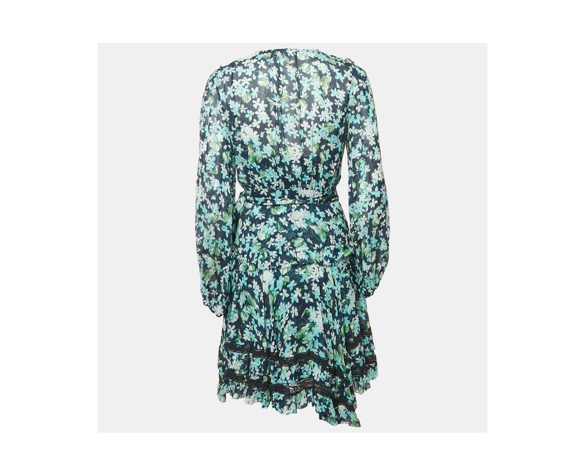 Pre-Owned Zimmermann Women's Blue Floral Print Crepe Ruffled Wrap Mini Dress