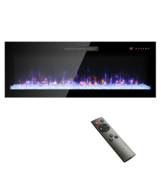 60" Recessed Ultra-Thin Electric Fireplace with Tempered Glass, Remote, Multicolor Flame, Emberbed & LED Heater