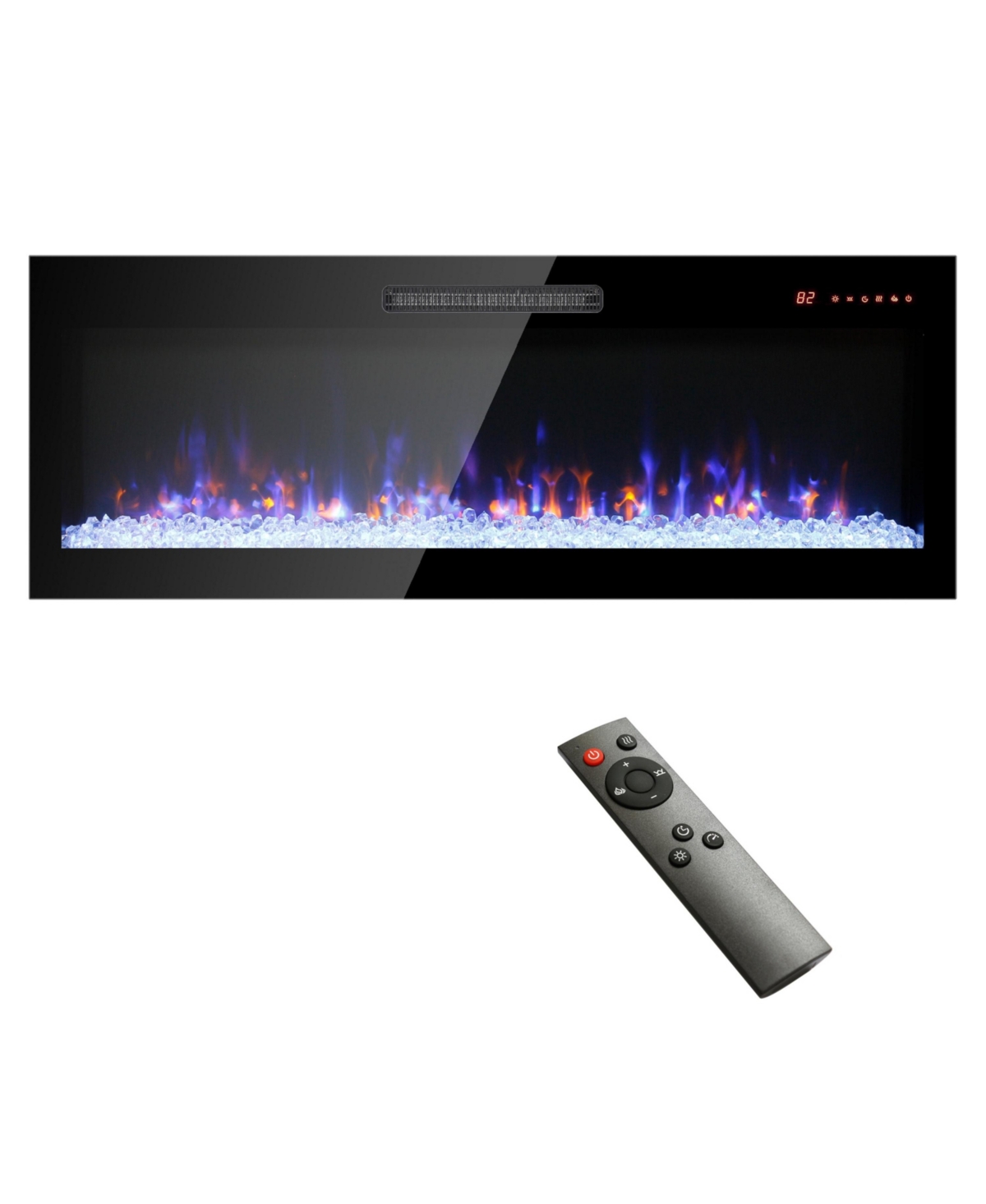 Flynama 60" Recessed Ultra-Thin Electric Fireplace with Tempered Glass, Remote, Multicolor Flame, Emberbed & Led Heater