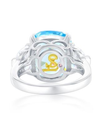 Suzy Levian Gala Collection Sterling Silver Elongated Cushion Firework Cut Cubic Zirconia Three Stone Ring