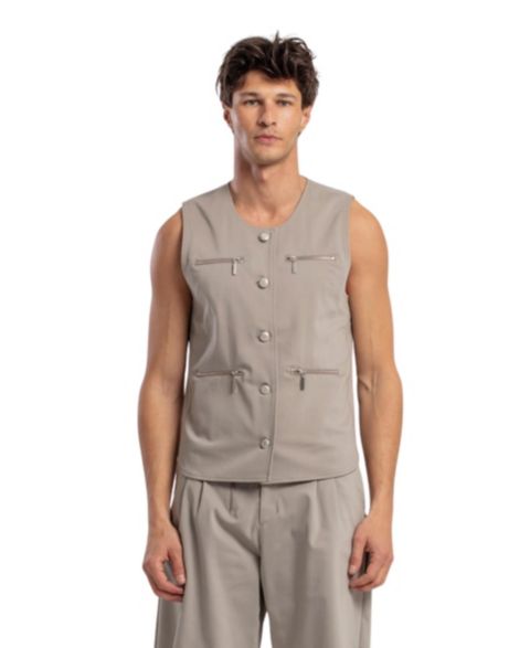 Женские жилеты PCFG Women's Men's Cotton-Blend Woven Zip-Detail Vest