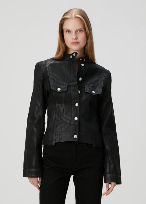 Женские куртки PCFG Women's PURE COTTON SHINY COATED DENIM JACKET