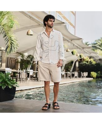 Men's Off-White & Navy Blue Thread-Lines Shirt