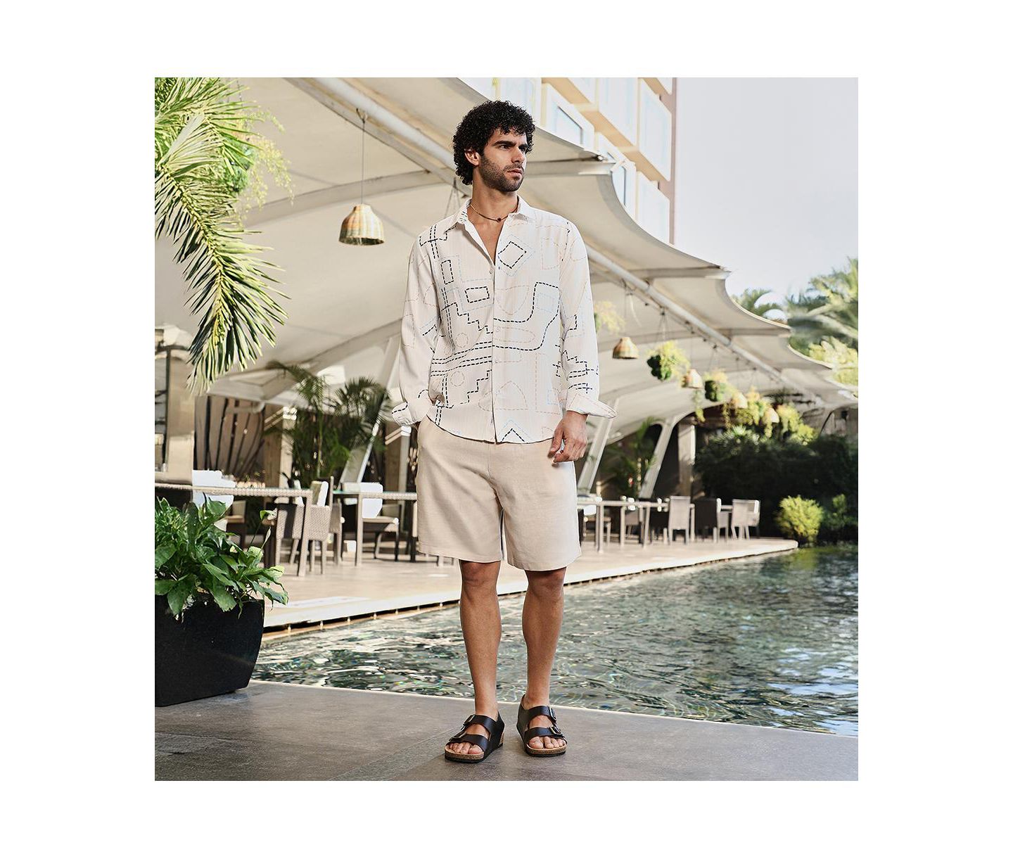 Мужская рубашка Cahoot Campus Sutra Off-White & Navy Blue Thread-Lines, цвет: Синий — фото 5