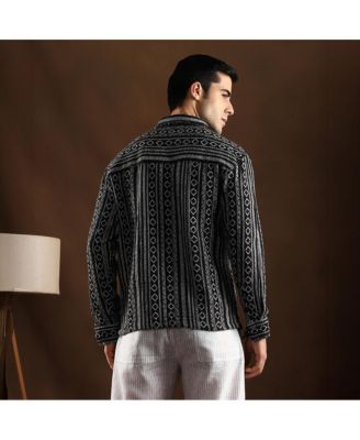 Men's Onyx Black Folk-Weave Shirt