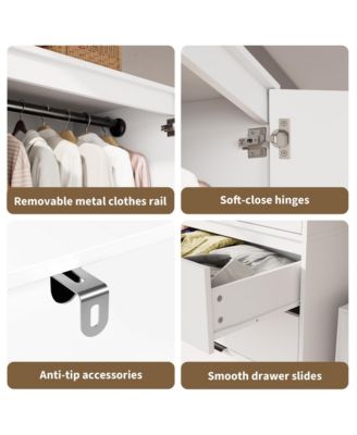 Armoire Wardrobe Closet, 69.5" Wooden Wardrobe Cabinet with 3 Drawers, Hanging Rod, 2 Doors Clothing Storage Cabinet