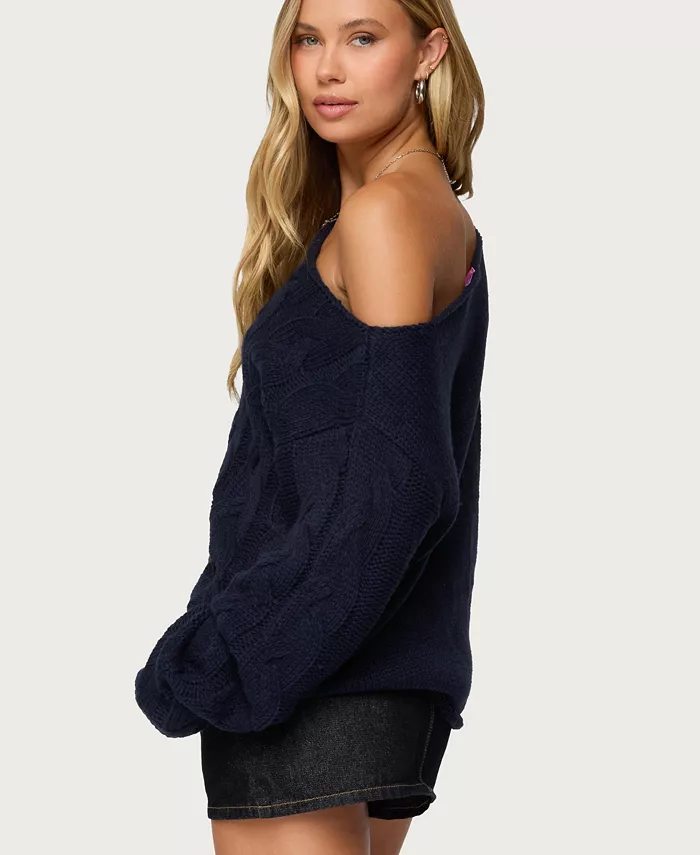 Women's Nellie Off Shoulder Cable Knit Sweater - thumbnail 2