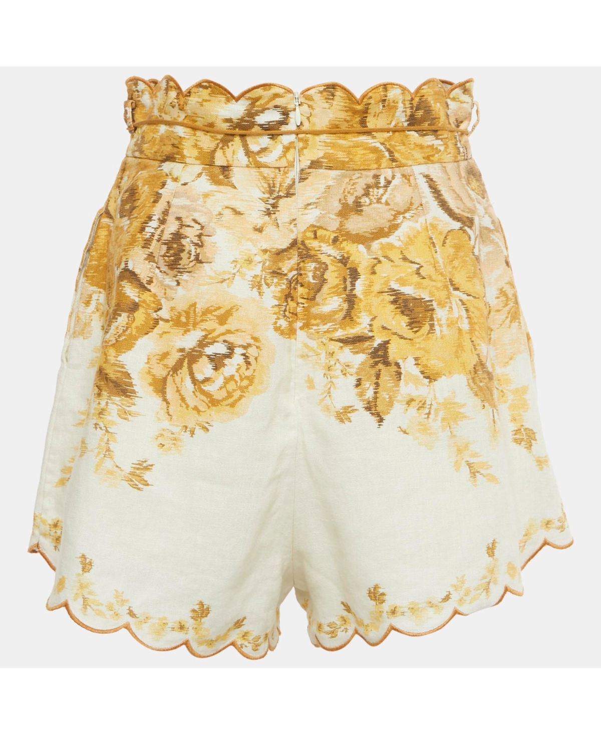 Pre-Owned Zimmermann Women's Yellow Floral Print Linen Aliane Scallop Shorts