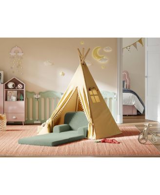 Kids Sofa Chair, Sherpa Convertible Toddler Couch with Washable Cover, Crown Design Comfy Children's Reading Chair