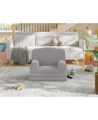 Kids Sofa Chair, Sherpa Convertible Toddler Couch with Washable Cover, Crown Design Comfy Children's Reading Chair
