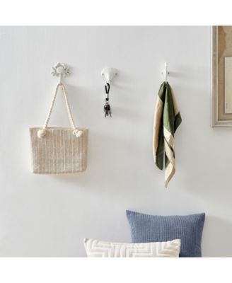 White Cast Iron Nautical Ocean Sculpture Wall Hook Set of 3 - Seashell, Crab, Seahorse