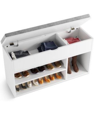 Shoe Bench w/ Cushion, Adjustable Shelf & Hidden Storage, Wooden Shoe Rack