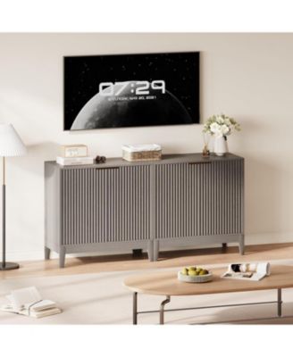 31.5" Fluted Storage Cabinet with Gold Handles, Adjustable Shelf, Oak Finish Credenza for Dining Room & Home Organization