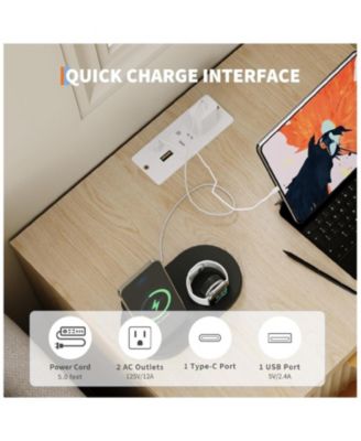 Fluted Nightstand with Charging Station, Bedside Table with 3 Drawers and Open Storage Space, Mid Century Modern End Table,