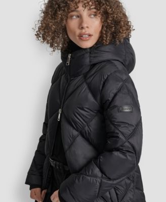 Women's Diamond Quilted Hooded Puffer Coat
