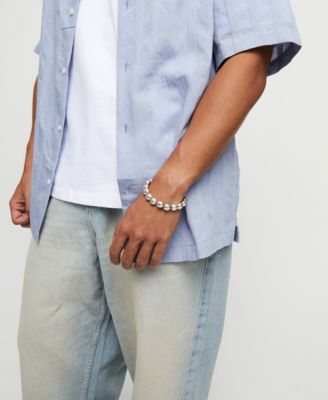 Silver-Tone Pebble Bracelet with Leather Tie