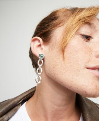 Silver Plated Dazzling Green Crystal Drop Earrings