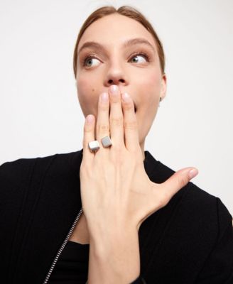 Metal Alloy Ring Plated in Sterling Silver with Square Shape at the Ends