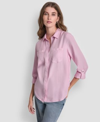 Women's Garment-Dye & Print Split-Back Button-Front Shirt
