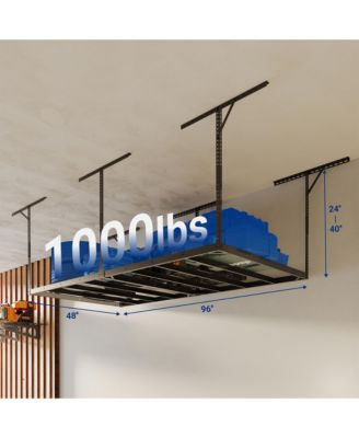 Max Series Frame 48 in. W x 96 in. D x 24 - 40 in. H Black Heavy Duty Ceiling Mounted Overhead Garage Storage Rack-GR48FBMAX-E