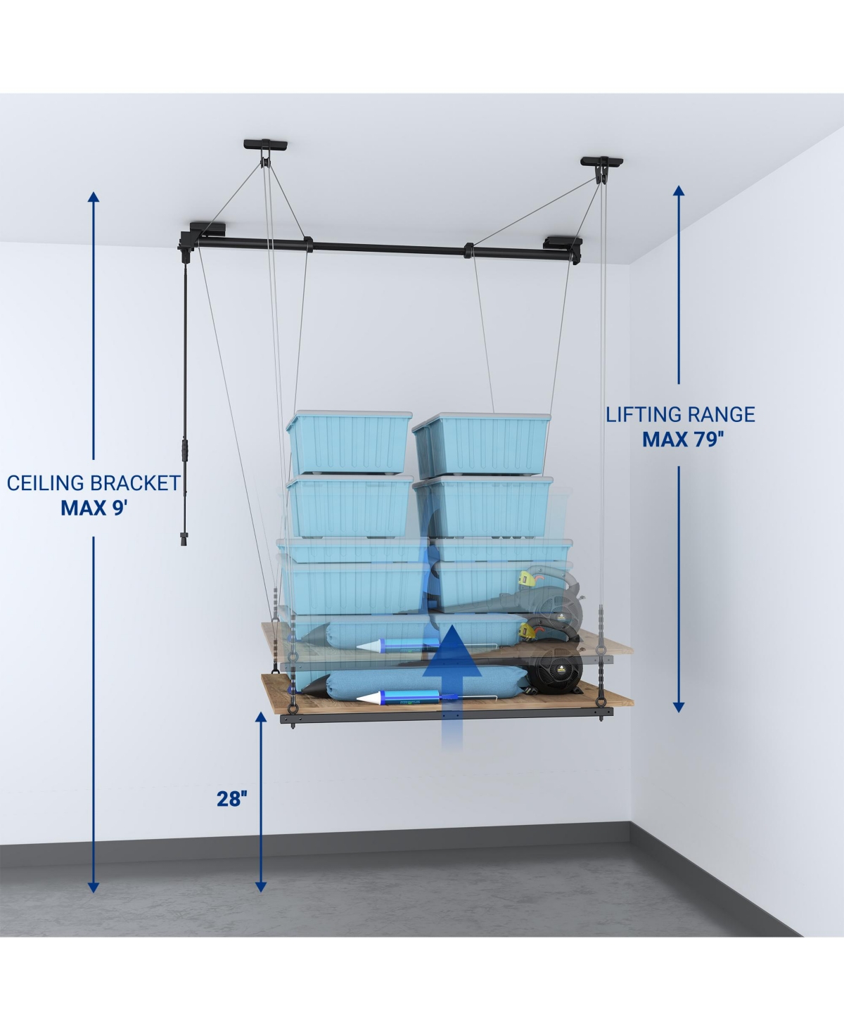 Fleximounts GL2FB-e – 4×4 Ft Garage Lifting Storage Rack, Frame-only (Black)