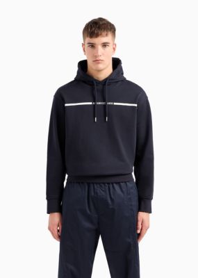 Men's French Terry Skinny Stripe Logo Drawstring Hoodie