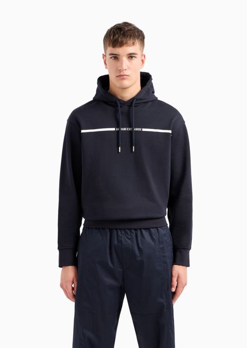 Мужское худи A|X Armani Exchange French Terry Skinny Stripe Logo Drawstring, цвет: Глубокий тёмно-синий