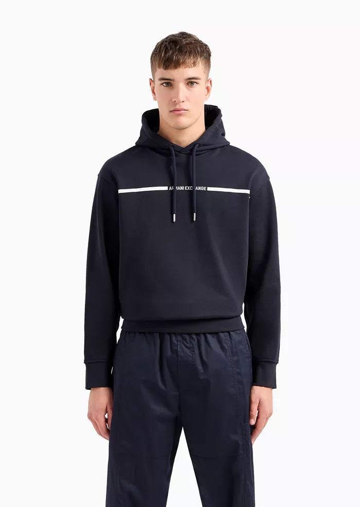 Men's French Terry Skinny Stripe Logo Drawstring Hoodie