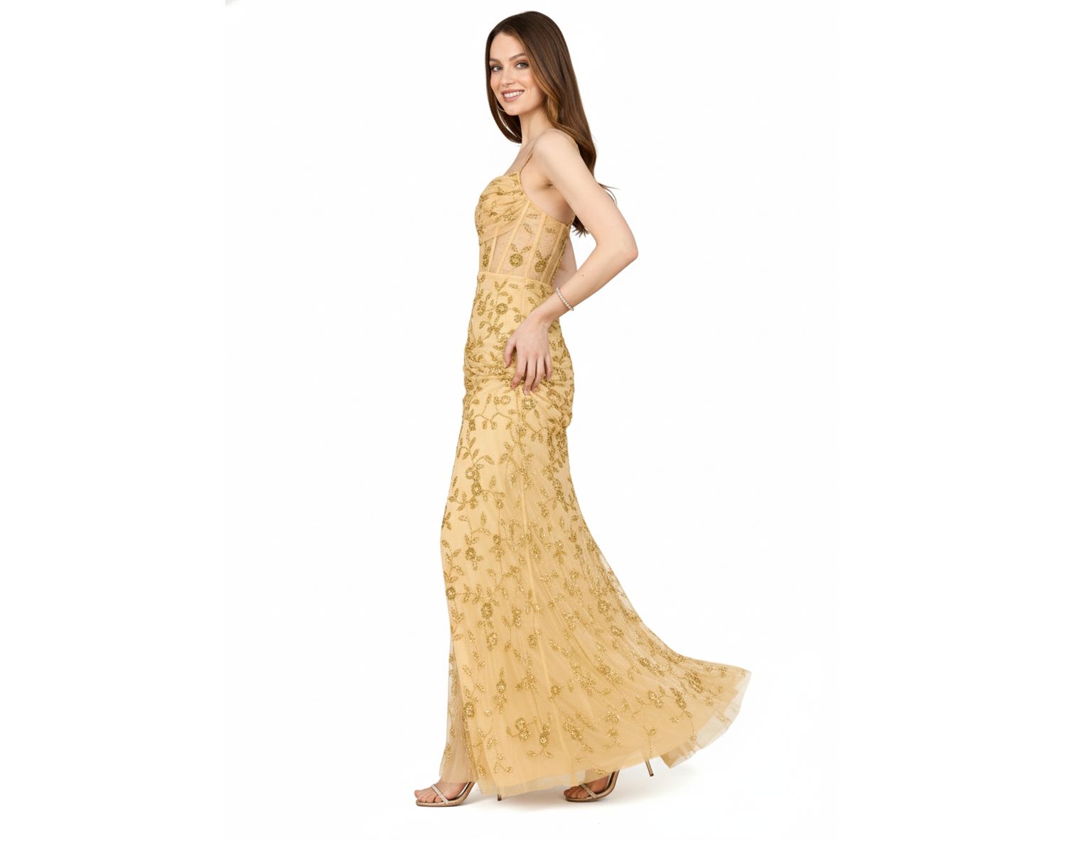 Women's Beaded Corset Gown with Slit