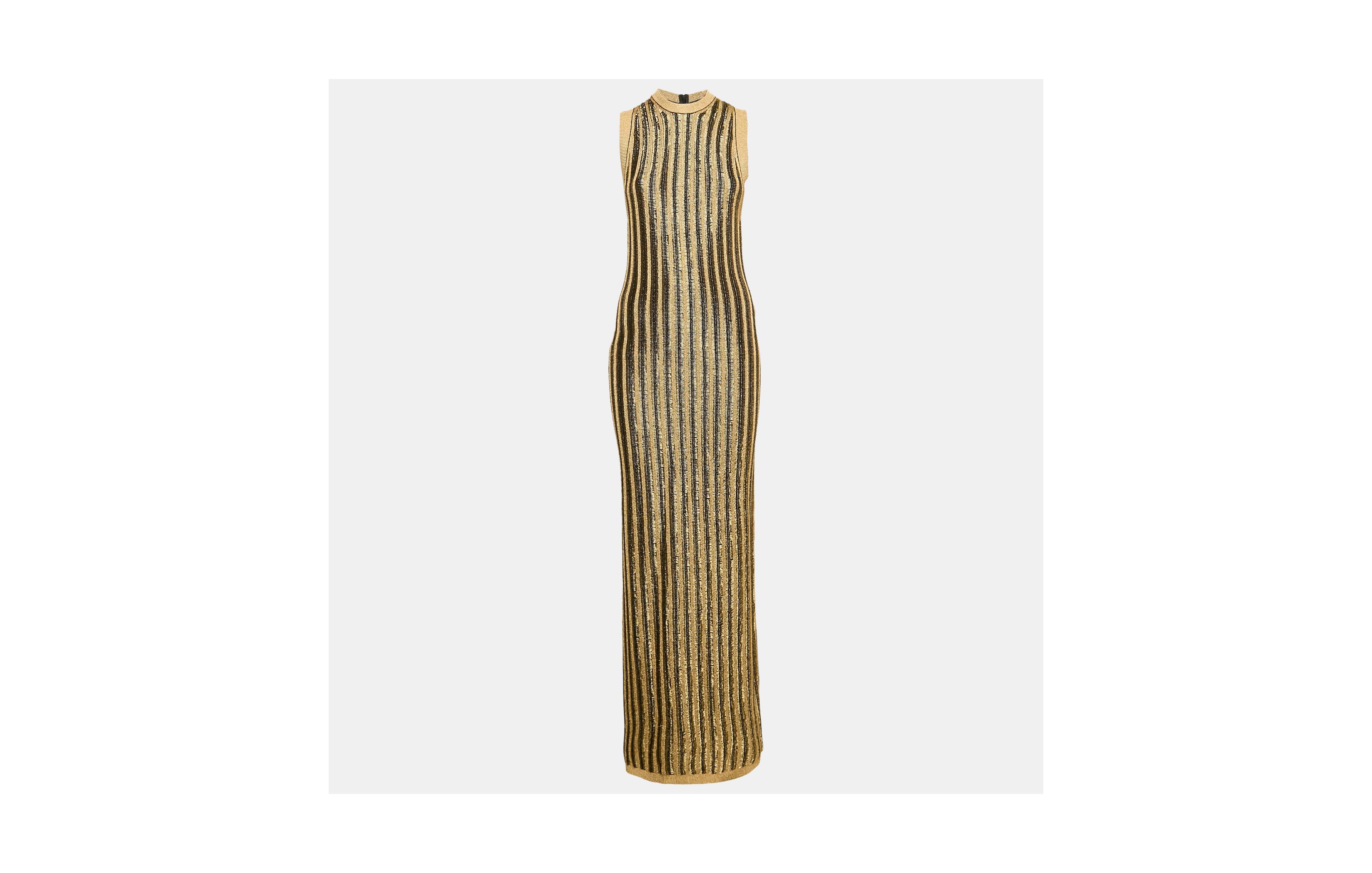Pre-Owned Tom Ford Women's Black/gold Lurex Slinky Rib Knit Crewneck Maxi Dress