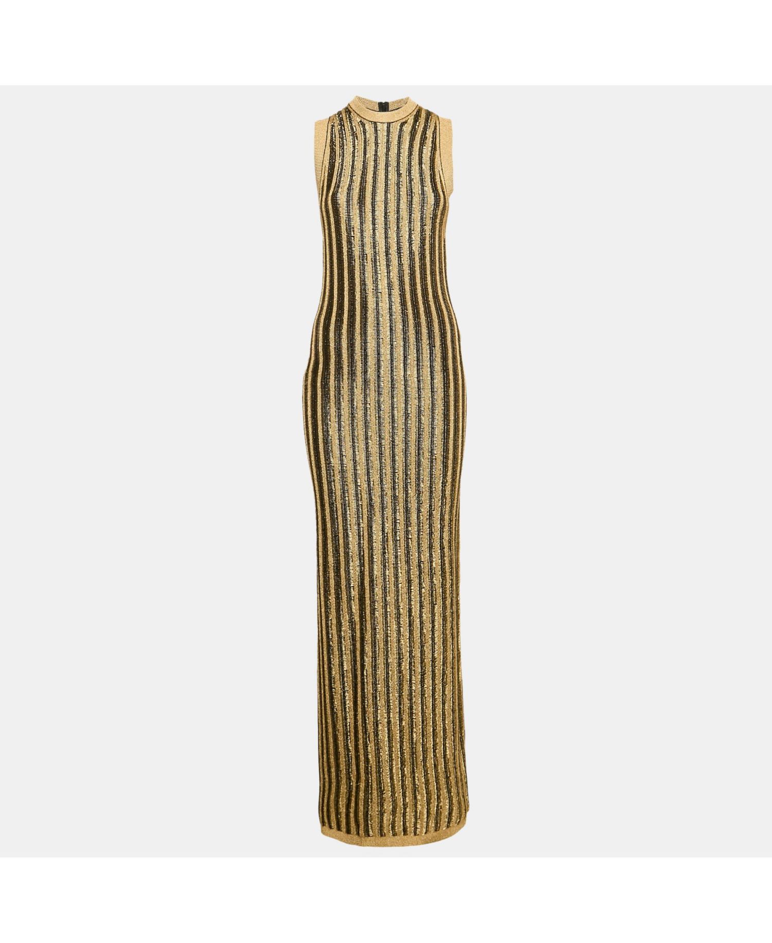 Women's Black/gold Lurex Slinky Rib Knit Crewneck Maxi Dress